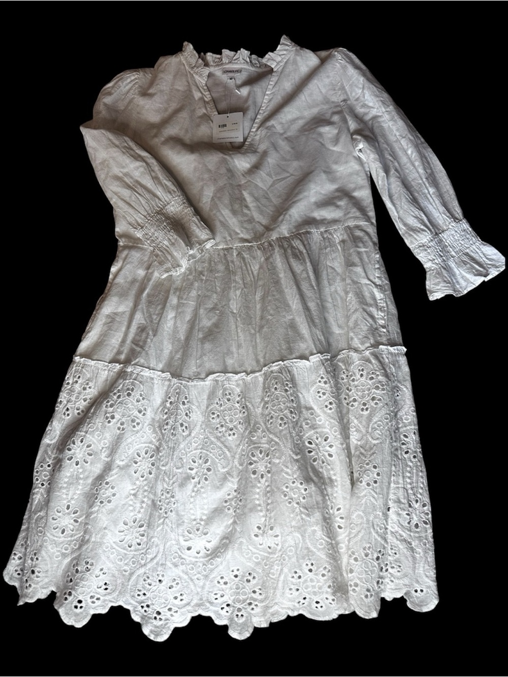 Charlee White Eyelet-Detail Petite Dress (XS)